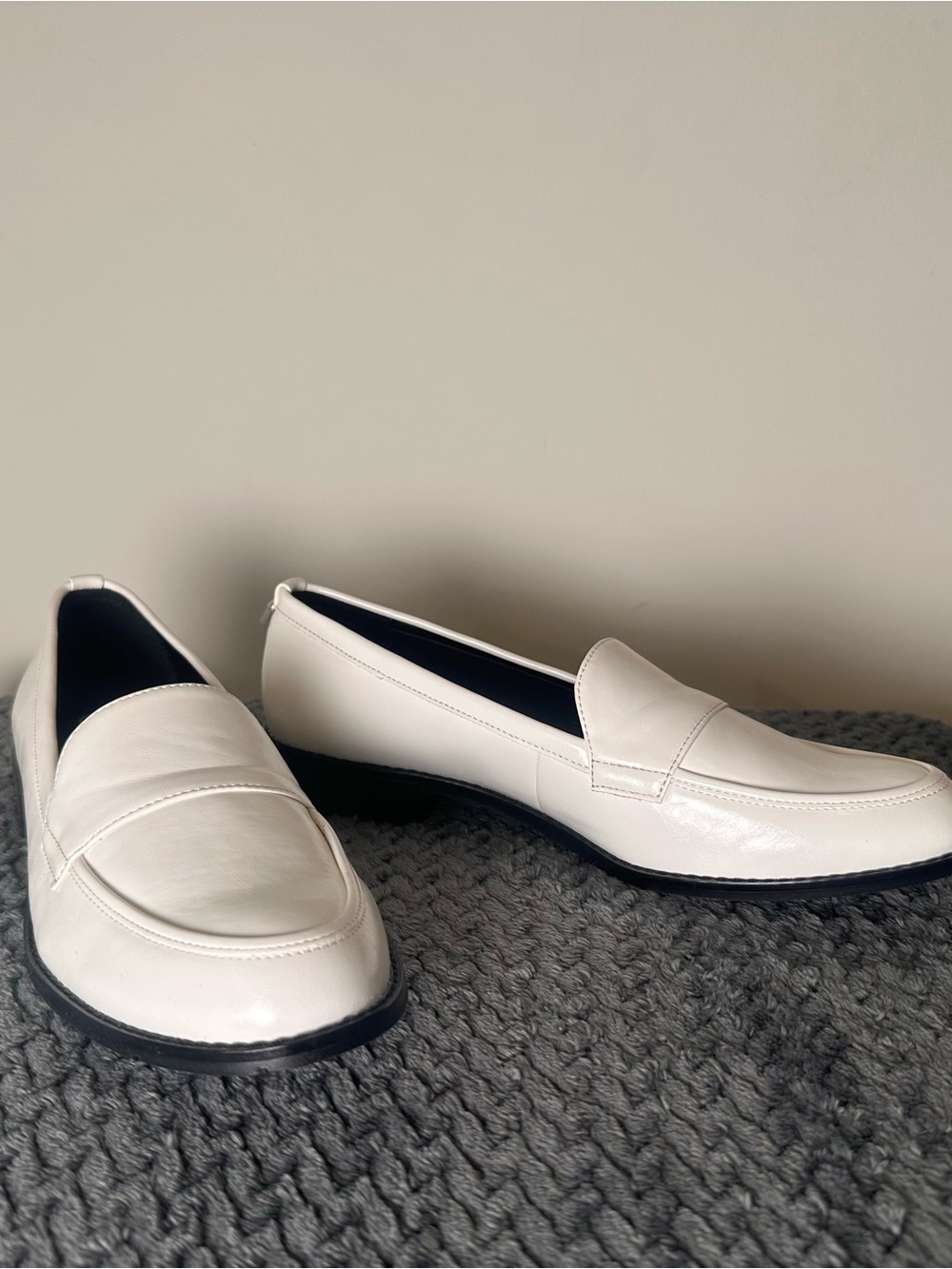 Calvin Klein White Leather Amaya Loafer Flats with Black Outsole